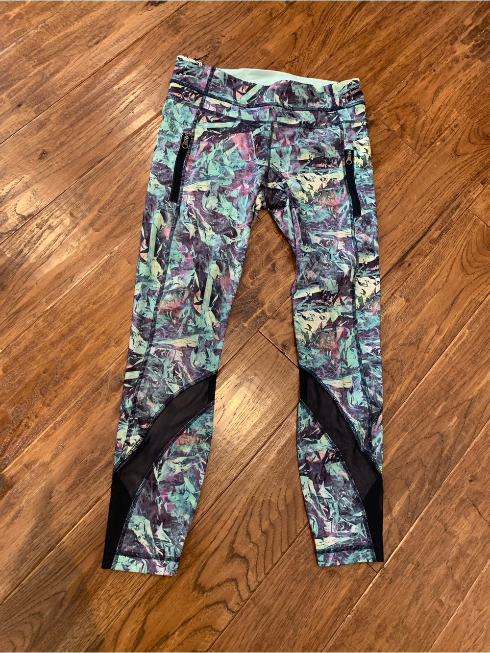 lululemon athletica Aqua & Purple Abstract Print Leggings with Black Mesh
